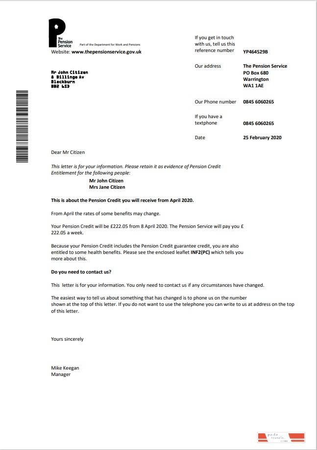 The Pension Service utility bill template in Word and PDF format